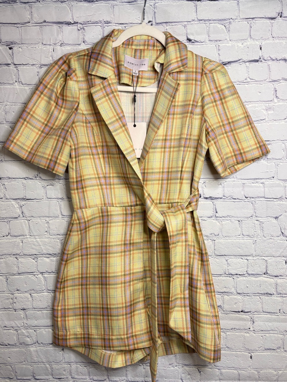 NWT ADELYN RAE Kerrie Butter Yellow Plaid Cottagecore Preppy Party Romper S